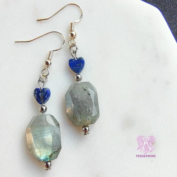 Moon Magic “Mama Killa” Earrings | Labradorite + Lapis | Silver - Picture 2 of 4